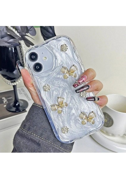 iPhone 11 Uyumlu Zebana Gül ve Kelebek Figürlü Floral Silikon Kılıf-Gold