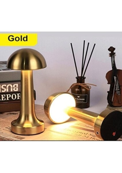 Şarjlı Dokunmatik Gold Kaplama Mantar Masa Lambası