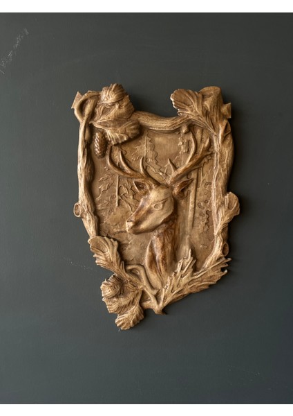 Store Ormanın Asil Bekçisi – Ahşap Oyma Geyik Duvar Tablosu | Rustik ve Doğa Temalı Dekor modelleri