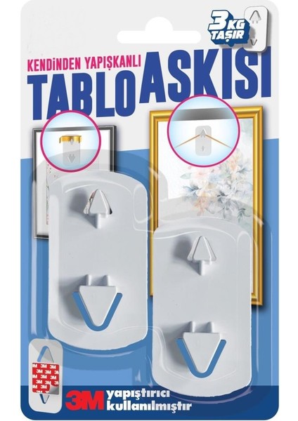 Kendinden Yapışkanlı Tablo Çerçeve Saat Askısı 2 Adet 3 kg Taşır