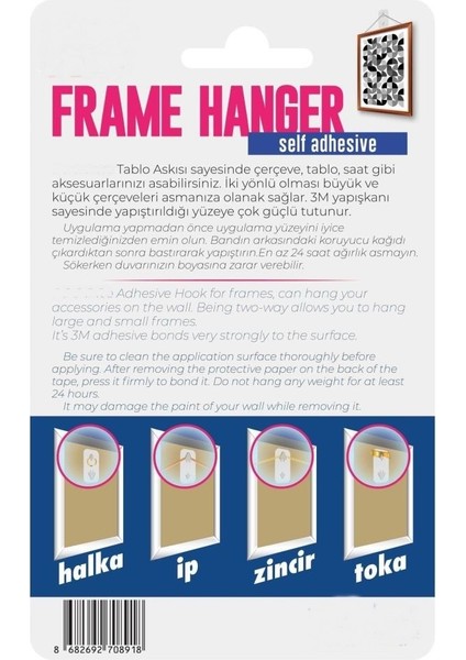 Kendinden Yapışkanlı Tablo Çerçeve Saat Askısı 2 Adet 3 kg Taşır modelleri