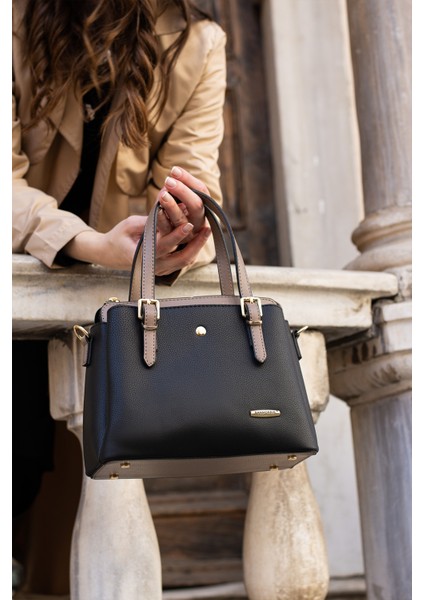 1415 Kadın Uzun Askılı 4 Bölmeli Gold Aksesuarlı Sade Şık Omuz ve El Çantası