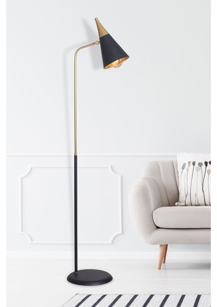 Şık Sarı-Siyah Metal Gövde Lüks Yerden Aydınlatmalı Lambader