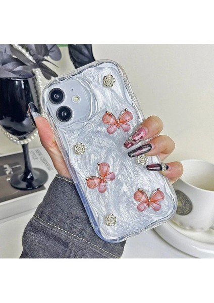 iPhone 11 Uyumlu Zebana Gül ve Kelebek Figürlü Floral Silikon Kılıf-Rose Gold