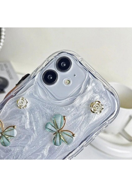 iPhone 11 Uyumlu Zebana Gül ve Kelebek Figürlü Floral Silikon Kılıf-Rose Gold modelleri