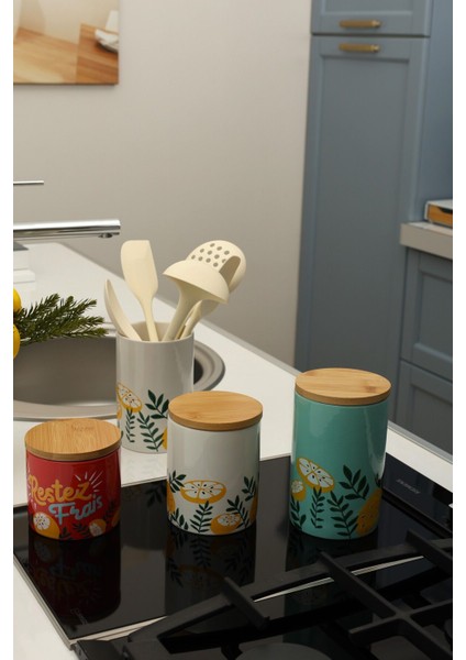 4'lü Limonlu Seramik Kavanoz Set Şekerlik Çay Kahve Saklama Kabı Baharatlık indirimleri