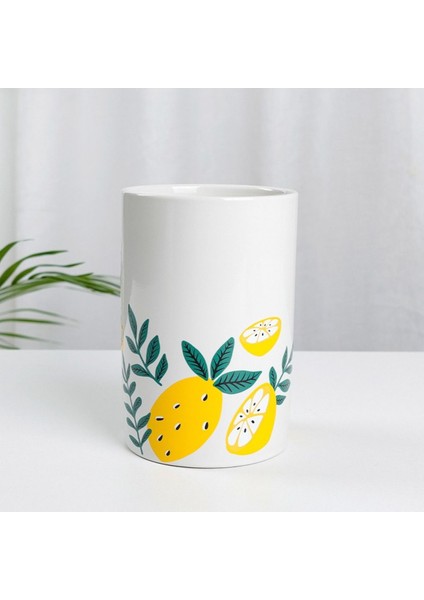 4'lü Limonlu Seramik Kavanoz Set Şekerlik Çay Kahve Saklama Kabı Baharatlık