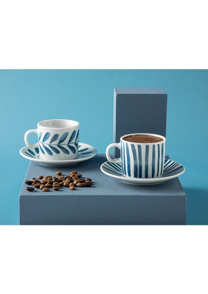 Şık 2'li Porselen Kahve Fincanı Takımı, 80 Ml, Lacivert Renkli ve Zarif Tasarım
