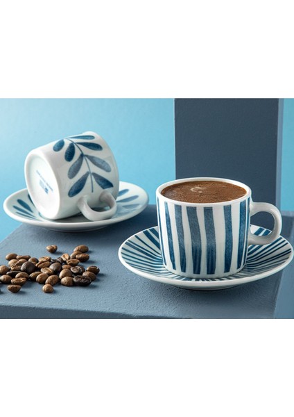 Şık 2'li Porselen Kahve Fincanı Takımı, 80 Ml, Lacivert Renkli ve Zarif Tasarım fiyatları