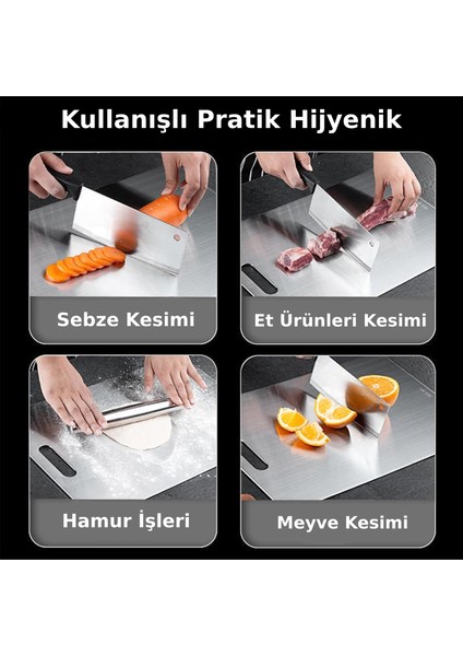 Dev 3lü -Bbb- Paslanmaz Çelik Kesme Tahtası - Antibakteriyel - Leke ve Su Tutmaz