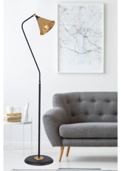 Modern Sarı ve Siyah Metal Gövdeli Şık Yer Lambası, Dekoratif Aydınlatma