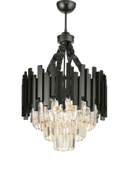 Şık 40 cm Kristal Cam Taşlı Lüks Avize, Siyah Renk, Zarif Aydınlatma Parçası fiyatları