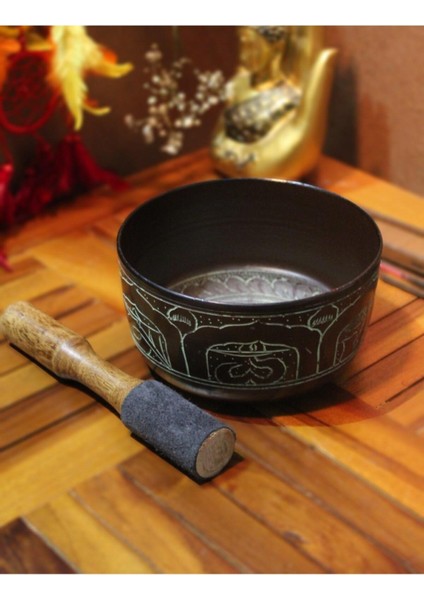 Beyaz Desenli Meditasyon ve Yoga Çanı, Tibet Çanı, Singing Bowl