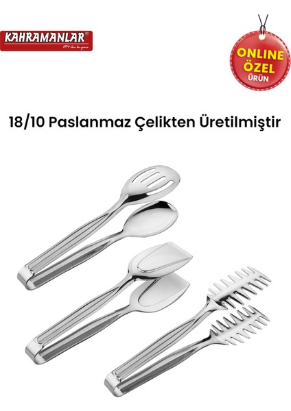 Gri Demre 3'lü Çelik Izgara ve Salata Maşa Seti, Şık ve Dayanıklı Mutfak Gereci fırsatları