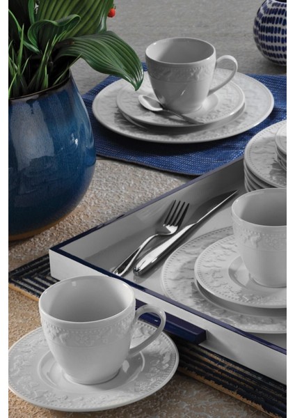 12 Parça Kişilik Kahve Fincan Takımı, Beyaz, Şık ve Zarif Tasarım