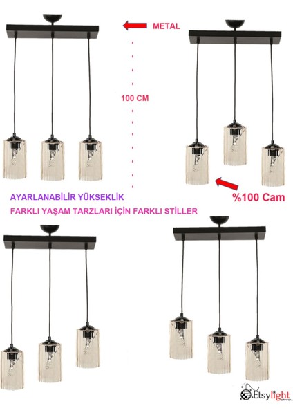 Şık Siyah Sıralı Cam Avize, Salon, Antre ve Mutfak Için Ideal Aydınlatma Seçeneği modelleri