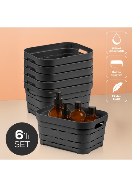 6'lı 3,8 Litre Delikli Saklama Kutusu Antrasit