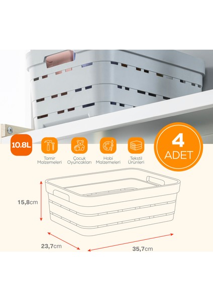4'lü 10,8 Litre Delikli Saklama Kutusu Antrasit fiyatları