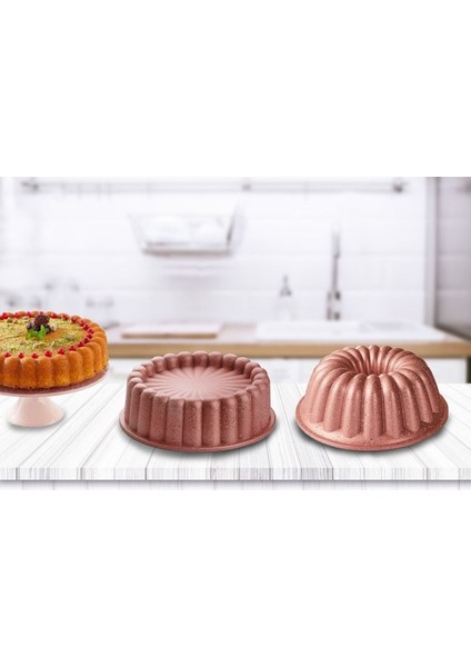 Döküm Granit Kek ve Tart Kalıbı Seti 2'li, Pembe, Dayanıklı ve Şık Tasarım