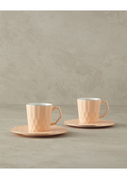 Somon Renkli 4'lü Kahve Fincan Takımı, Şık ve Zarif Tasarım, 2 Kişilik Set