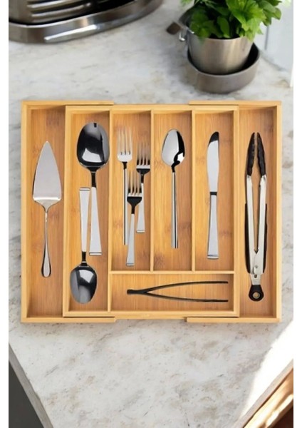 Bambu Ayarlanabilir Çekmece Içi Bölmeli Kaşıklık Organizeri, Kahverengi fiyatları