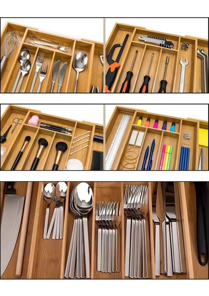 Bambu Ayarlanabilir Çekmece Içi Bölmeli Kaşıklık Organizeri, Kahverengi indirimleri