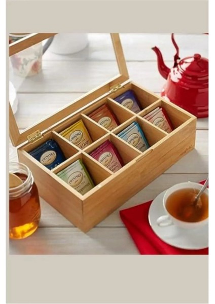 8 Bölmeli Bambu Organizer Kutusu, Çay ve Takı Saklama, 30X20X9CM, Kahverengi modelleri