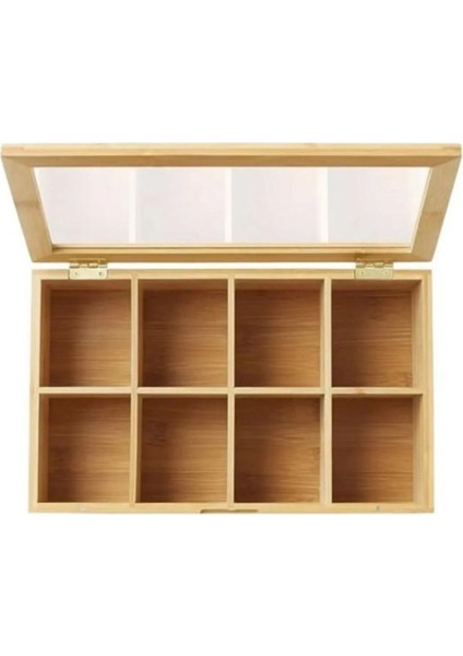 8 Bölmeli Bambu Organizer Kutusu, Çay ve Takı Saklama, 30X20X9CM, Kahverengi fırsatları