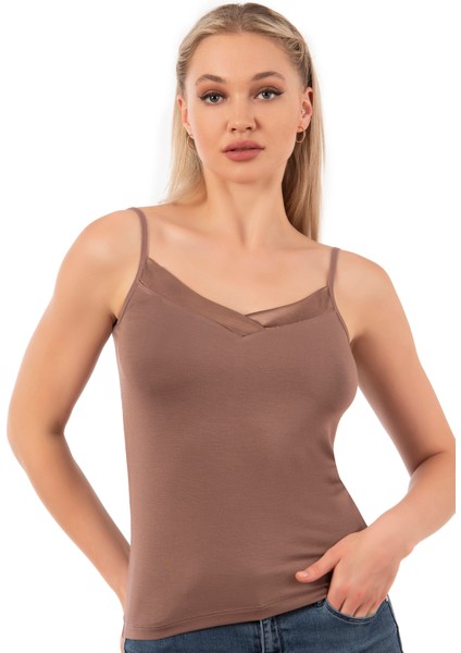 Özkan 2040 5'li Paket Kadın Viskon Saten Yaka Esnek Rahat Yumuşak Ince Askılı Atlet