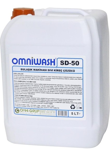 Sd-50 Bulaşık Makinesi Sıvı Kireç Çözücü 5000 ml 4 Adet fiyatları