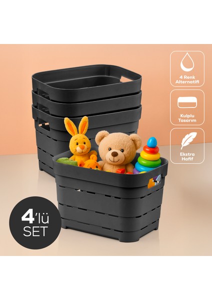 4'lü 5 Litre Delikli Saklama Kutusu Antrasit