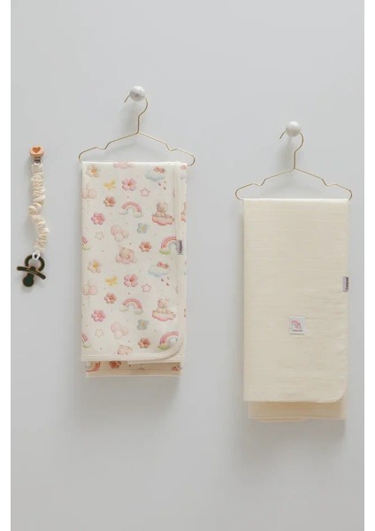 Kız Bebek Battaniye - Müslin Örtü- Emzik Askılı Set