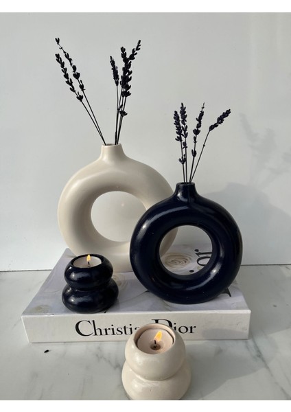 Şık 2’li Vazo ve Mumluk Seti, Siyah, Modern ve Zarif Dekorasyon Aksesuarları