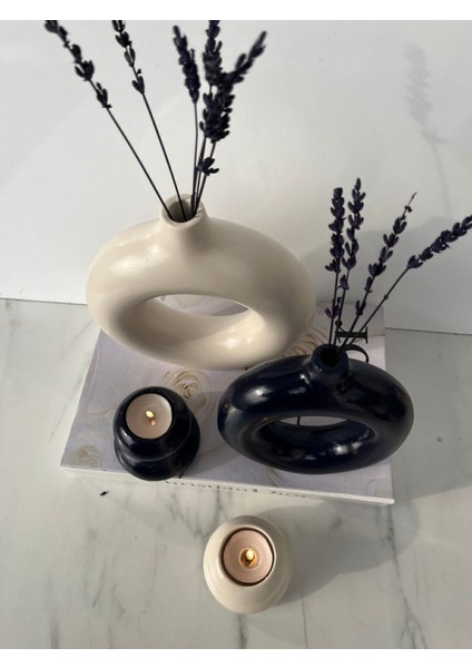 Şık 2’li Vazo ve Mumluk Seti, Siyah, Modern ve Zarif Dekorasyon Aksesuarları modelleri