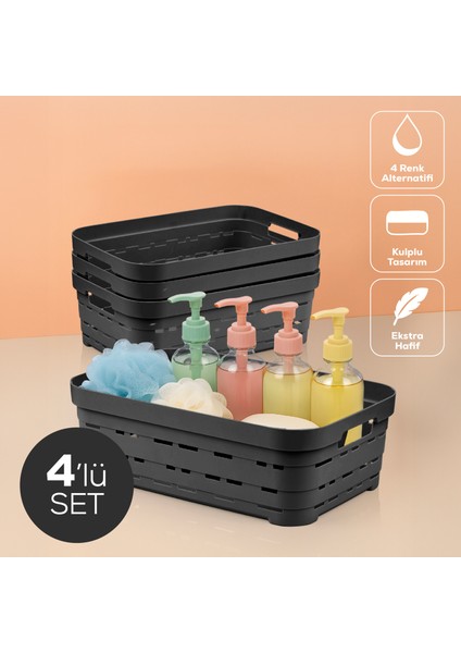 4'lü 8,2 Litre Delikli Saklama Kutusu Antrasit