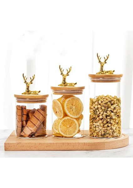 Bambu Kapaklı Borosilikat Cam Set, 3'lü, Şık ve Kullanışlı Mutfak Düzeni Için