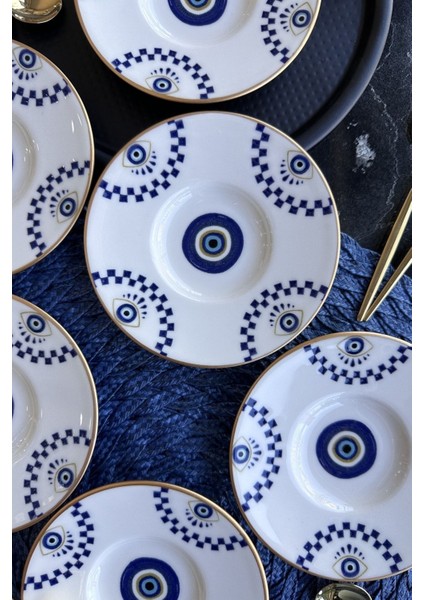 Şık 6'lı Porselen Çay Tabağı Takımı, Mat Altın Yaldızlı, Bej Renkli modelleri