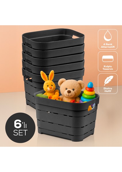 6'lı 5 Litre Delikli Saklama Kutusu Antrasit