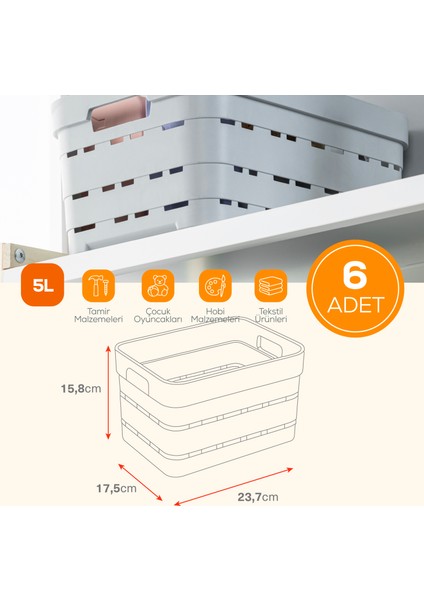 6'lı 5 Litre Delikli Saklama Kutusu Antrasit fiyatları