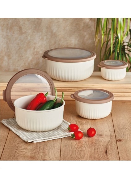 Kumsal Saklama Kabı Seti, Krem Renkli, 4 Parça