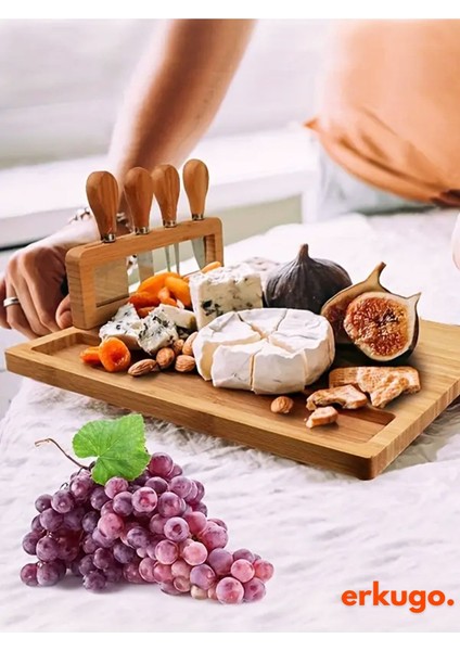 Bambu Peynir Sunum Seti, Tahta, Çatal, Spatula, Mini Spatula, Bıçak, Kesim Panosu fırsatları