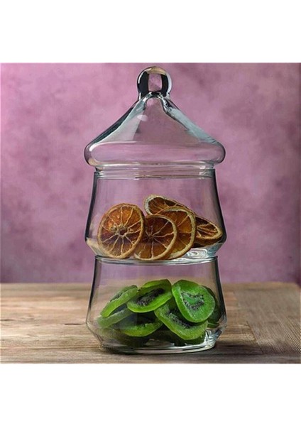 2 Katlı Cam Kurabiyelik Saklama Kabı Beyaz, Şık ve Pratik Mutfak Gereciği