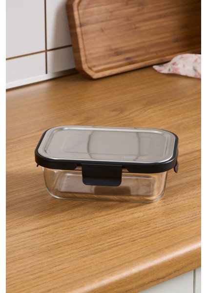 Gri 640 ml Metal Kapaklı Cam Saklama Kabı, Şık ve Kullanışlı Mutfak Saklama Çözümü