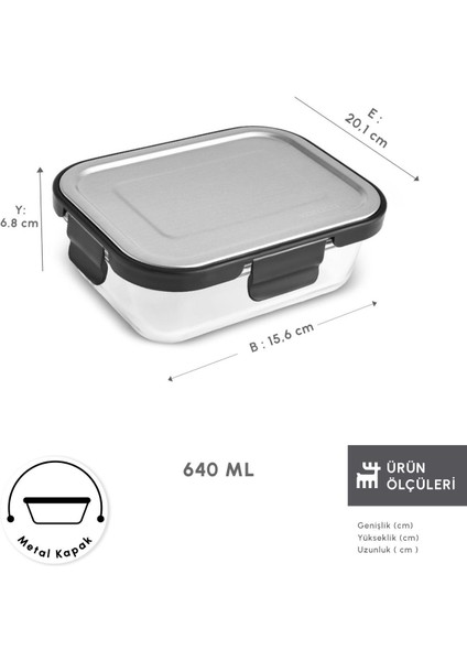 Gri 640 ml Metal Kapaklı Cam Saklama Kabı, Şık ve Kullanışlı Mutfak Saklama Çözümü fiyatları