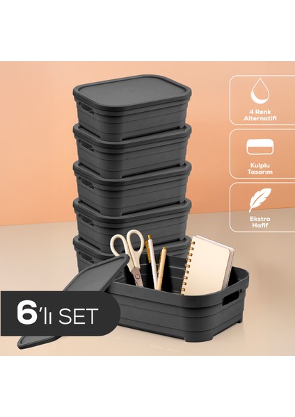 6'lı Kapaklı 2,8 Litre Saklama Kutusu Antrasit