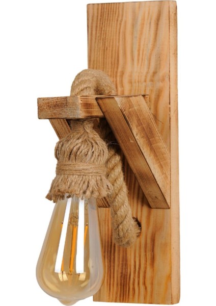 Kahverengi Ahşap Aplik Halatlı Rustik Lamba, Otel, Cafe ve Ev Dekorasyonu Için Şık Seçenek