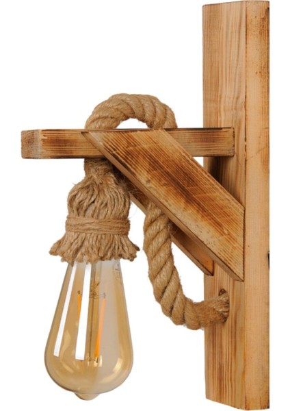 Kahverengi Ahşap Aplik Halatlı Rustik Lamba, Otel, Cafe ve Ev Dekorasyonu Için Şık Seçenek fiyatları