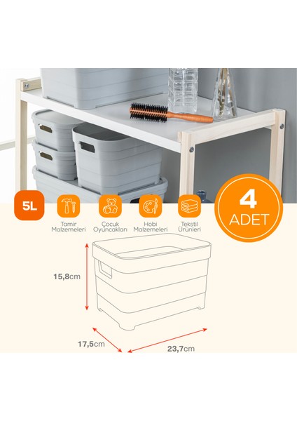 4'lü 5 Litre Saklama Kutusu Antrasit fiyatları