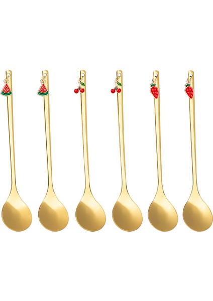 Altı Parlak Gold Paslanmaz Çelik Tatlı Kaşığı Seti, 15 Cm, Şık ve Sevimli