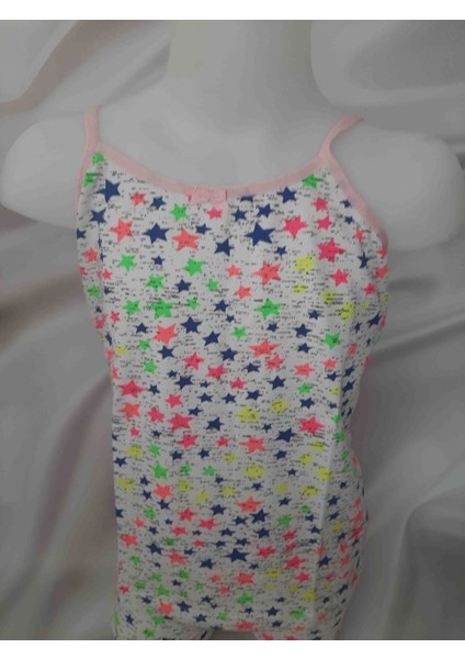 Beyaz Üzerine Renkli Yıldız Desenli Ip Askılı %90 Pamuk %10 Elastan Kız Çocuk Atlet ve Şort Takım fiyatları